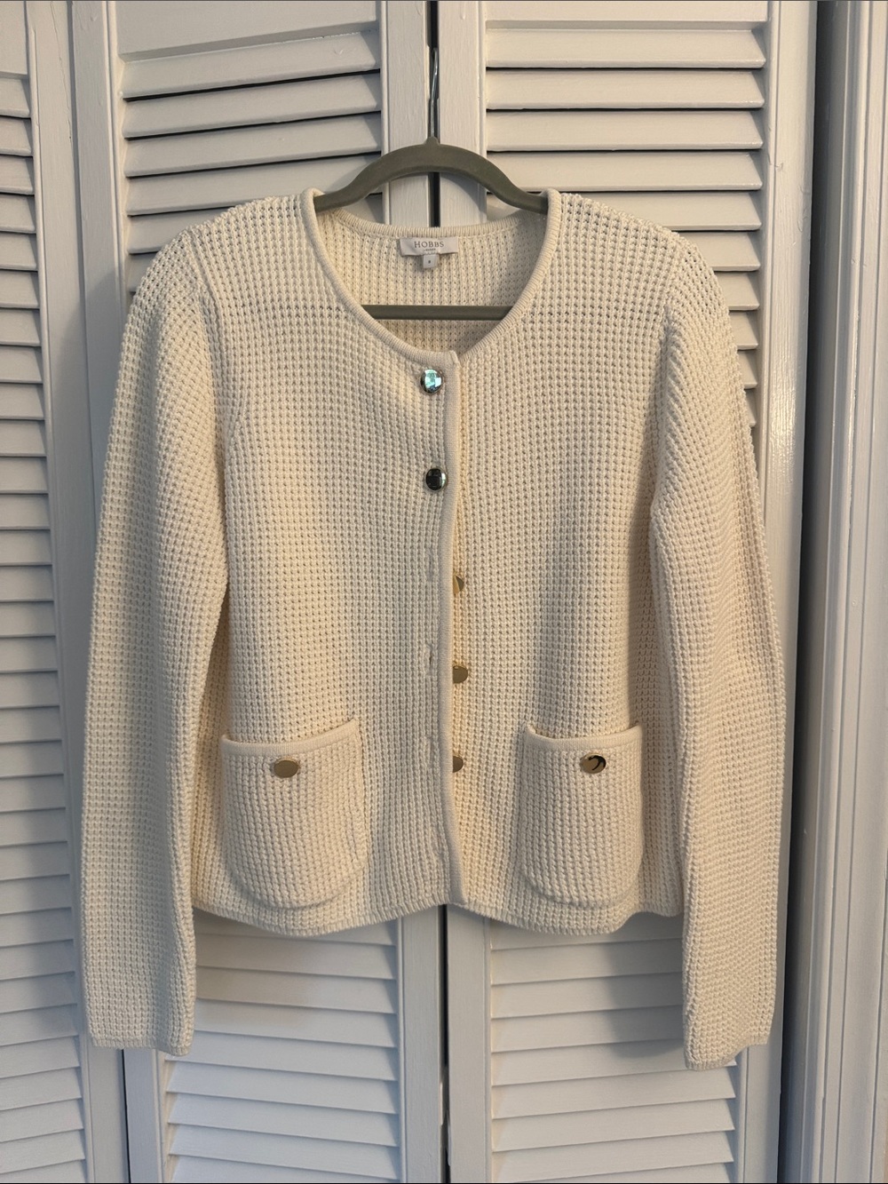Hobbs London Cream Knit Button-Front Cardigan
